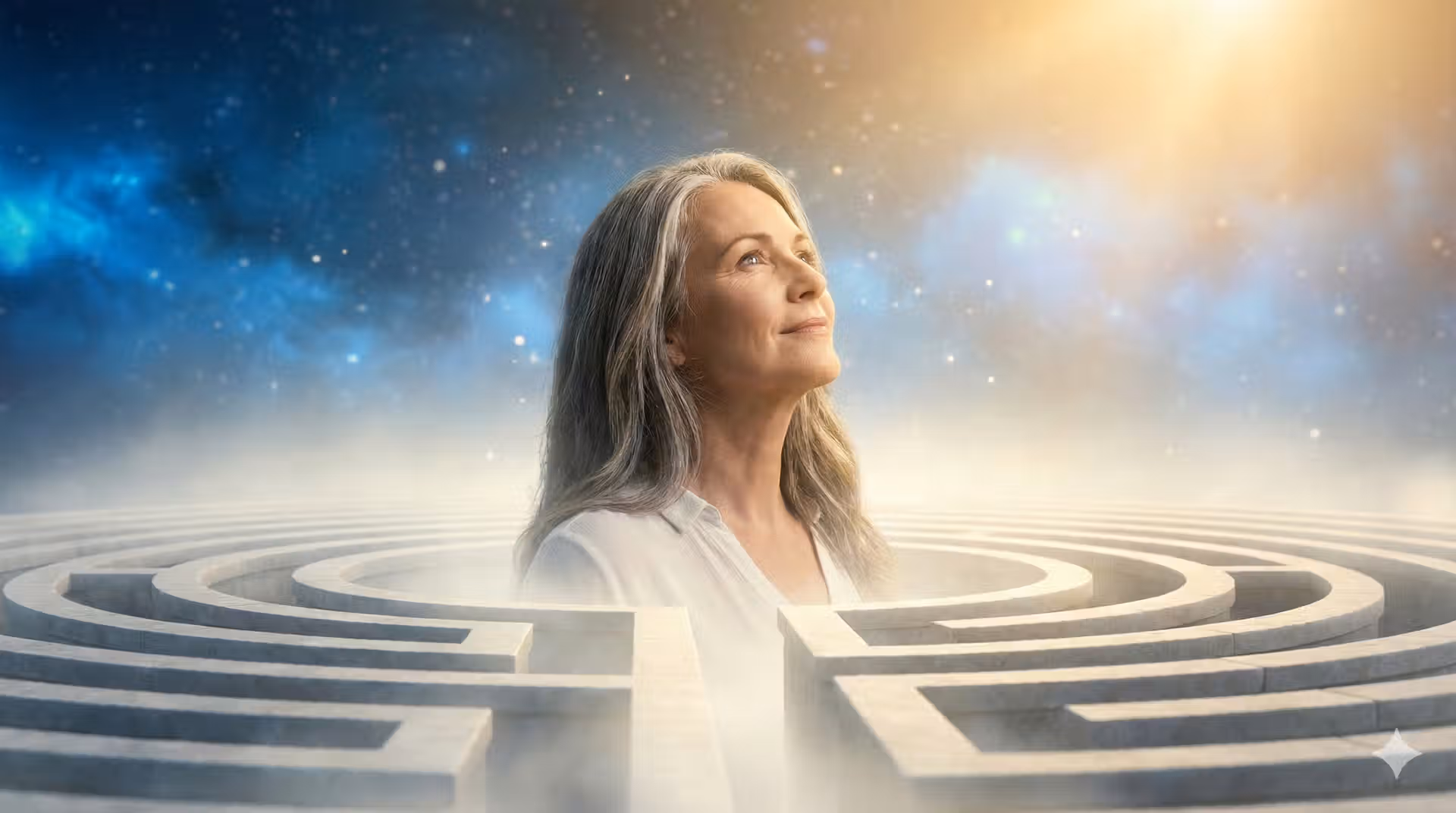 Persona buscando salida en un laberinto, metáfora de romper patrones inconscientes.